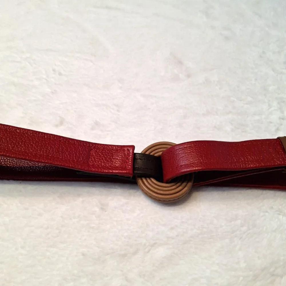 Hans Koch Ltd Red Leather Belt Vintage Minimalist Adjustable Colorblock Retro